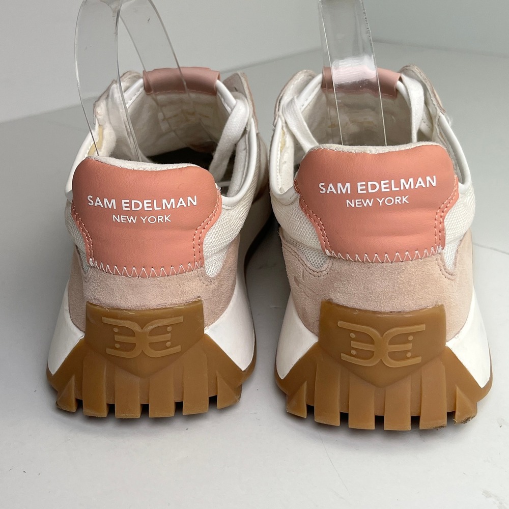 Sam Edelman Langley 3 Sneakers Womens 11M Cream Tan Coral Pink Mesh Suede Logo - Picture 3 of 16